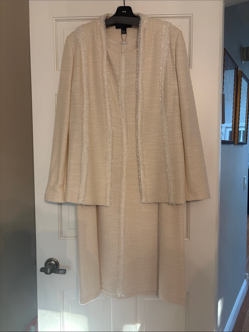 St. John Cream Two-Piece Bouclé Dress & Jacket Set